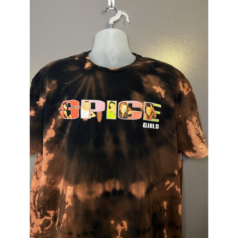 Spice Girls Shirt Mens XXL Black Bleach Tie Dye Band Graphic Tee Pop Music
